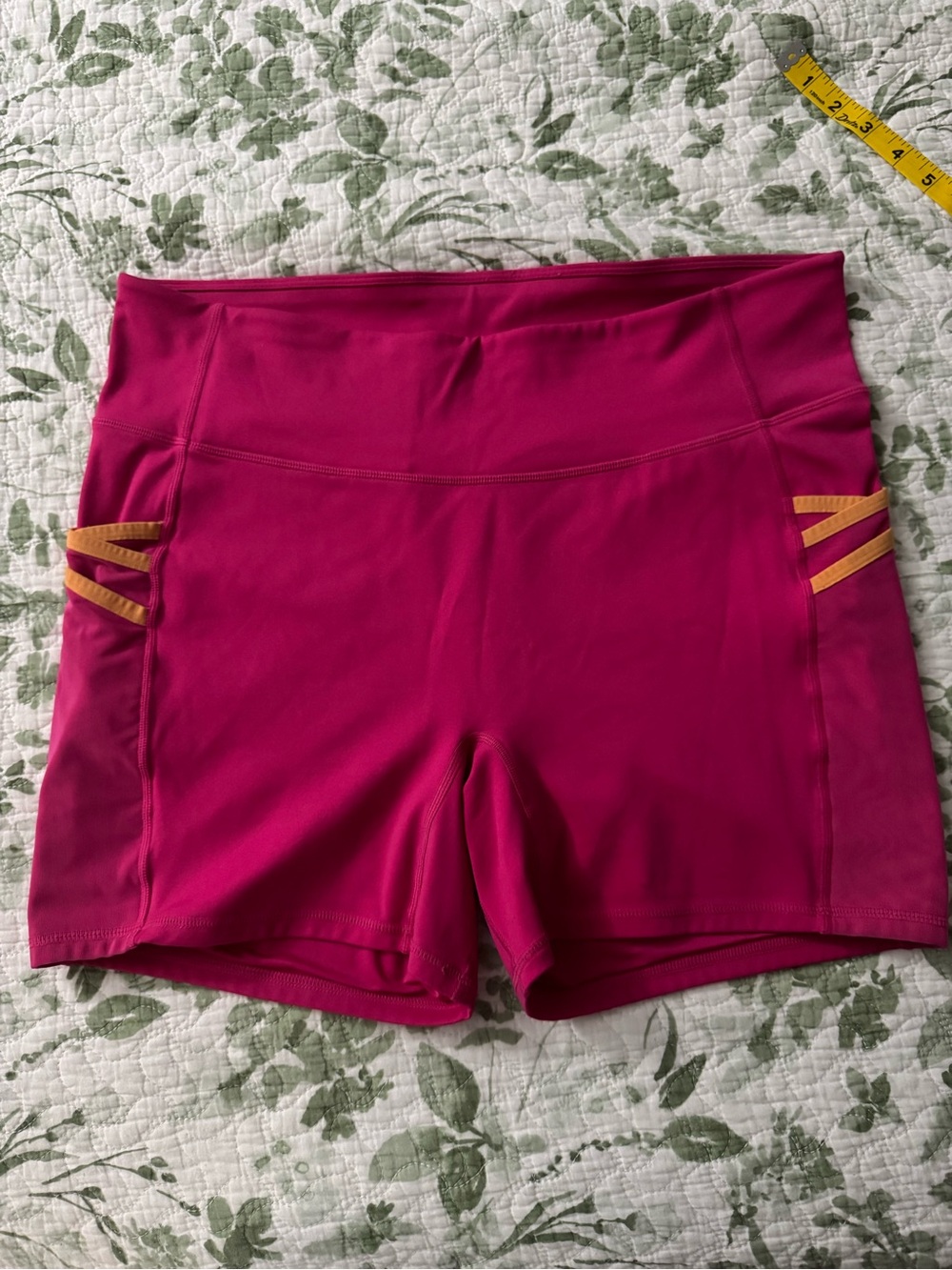 Motion 360 by Fabletics Fuchsia High-Waist Active Shorts with Orange Accent